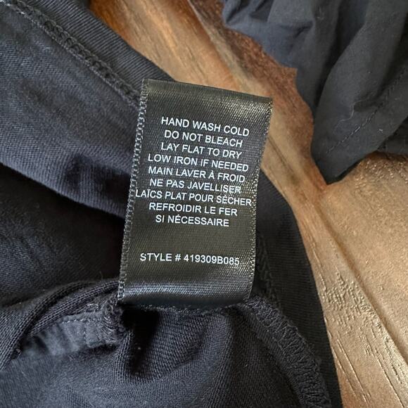 LA VIE REBECCA TAYLOR Poplin Blouse Black Ruched Sleeve V-Neck Bow - Picture 10 of 12